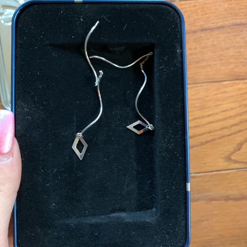 Long silver triangle earrings